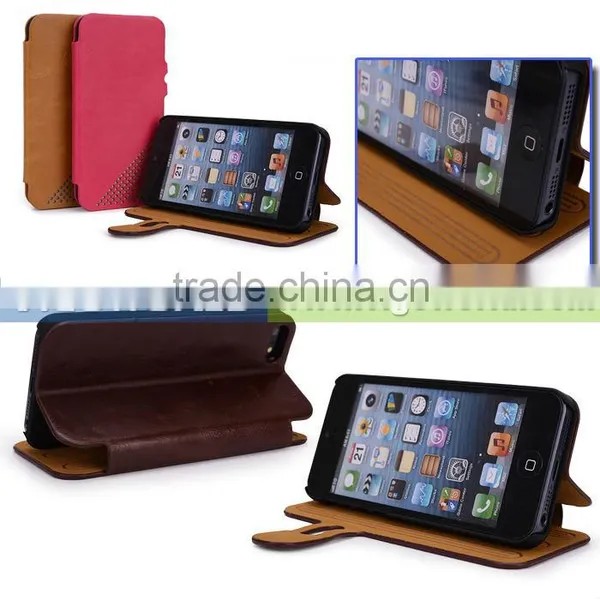 Stand Leather Case With Engraved Pattern for IPhone5/Leather Cover for IPhone