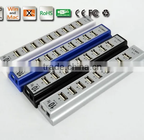 Wholesale Durable 10 Port Hi-Speed USB 2.0 Hub Splitter US Adapter AC Power For PC Laptop 3 Colors photo-2