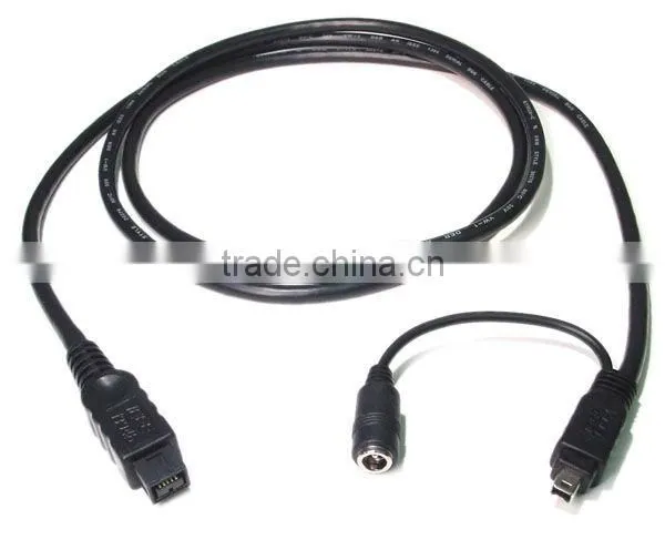 1394B 9pin to 4pin + DC Power Jack 1.5m Black