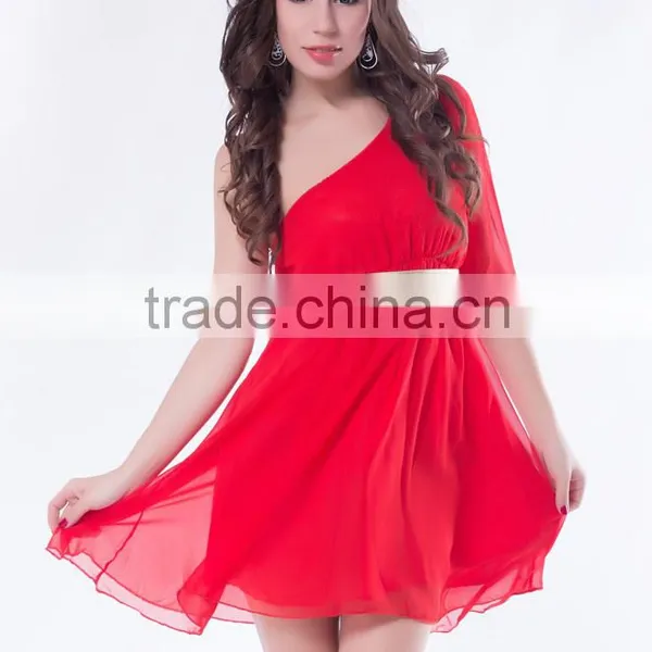 Simple Design Chiffon Fabric One-shoulder Casual Dress for Fat Women photo-3