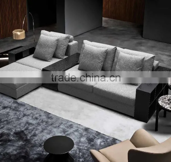 Foshan Factory New Design Classical Style L Shape Living Room Sofa Set With Wood Armchair