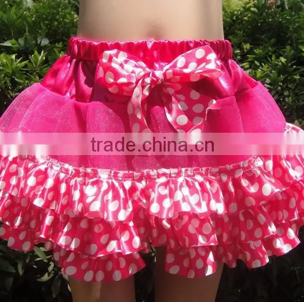 Mini Satin Ruffle Tutu, Red Polka Dots Girls Skirts With Ribbon Bow photo-5