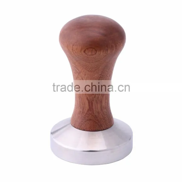 304 Stainless Steel Calibrated Pressure Tamper For Coffee And Espresso With Wooden Handle Brown photo-6