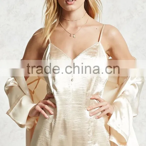 Fancy Pants and Shirts Romper Jumpsuits Women 100% Polyester V Neck Satin Cami Romper photo-2