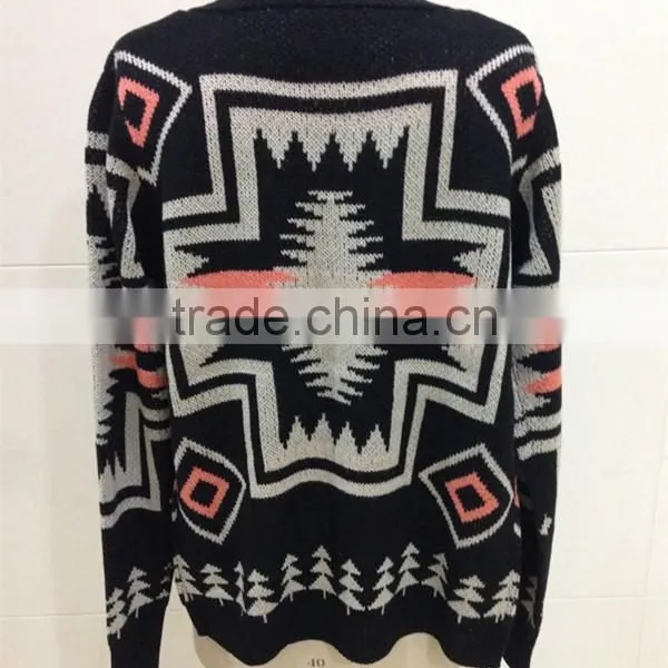 Women Open Chest Knitted Patterns Aztec Cardigan Sweater photo-3