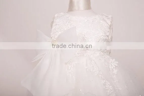 Modest Fashion Plain White Kids Fancy Girls With Bowknot Lace Dress photo-3