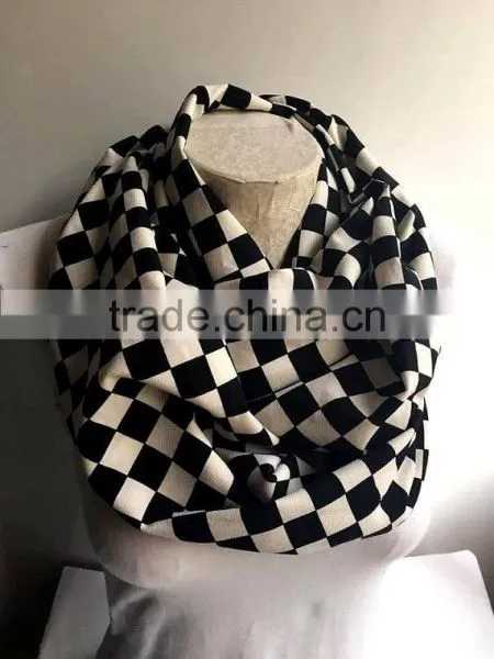 Black and White Checkered Scarf, Checkered Infinity Scarf, Women Accessories, Gift Ideas photo-2