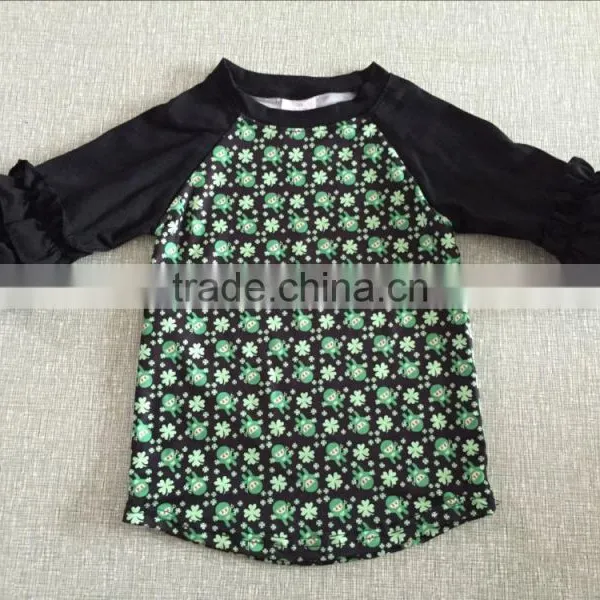 Leaf Pattern 3/4 Sleeve T Shirt Cotton Children Baby KidsTee Baby Raglan for Stpatricks