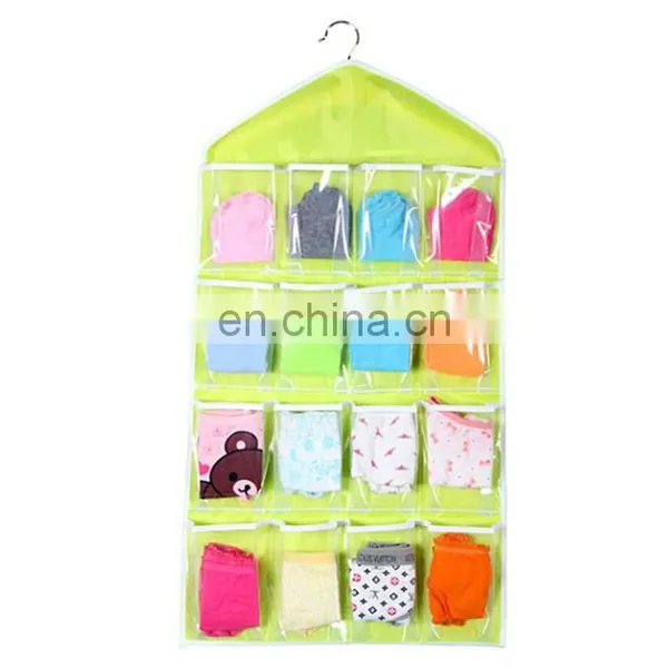 16 Pockets Door Wall Hanging Bag Sundry Socks Shoe Storage Tidy Pouches Green photo-5