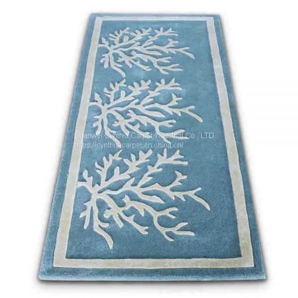 Cute Fluffy Blue and White Porch Synthetic Fibers Entryway Runner Rug