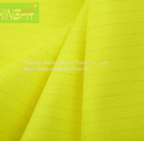 350gsm CVC60/39/1 FR AST Water Repellent Hi-Vis Fluorescent Yellow Fabric Flame-retardant Hi-vis Yellow Fabric photo-2