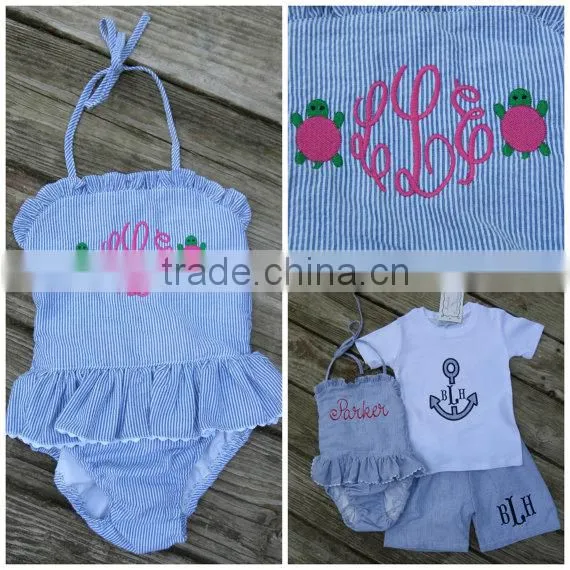 Seersucker Baby Bikini Ruffled Two Piece Baby Swimsuit for Girls photo-3