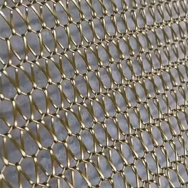 Gold PVD Coated Woven Steel Wire Mesh - Flexible Decorative Metal Curtain photo-3