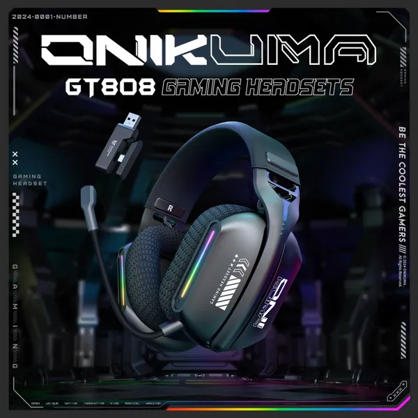 ONIKUMA GT808 Беспроводной высококачественный игровой наушник с 3D-окружающим звуком