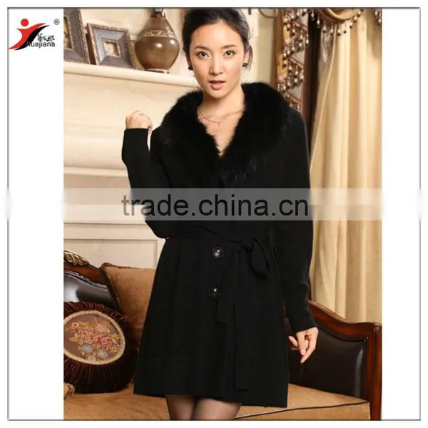 Women Cashmere Sweater Coat With Luxury Fox Fur Collar