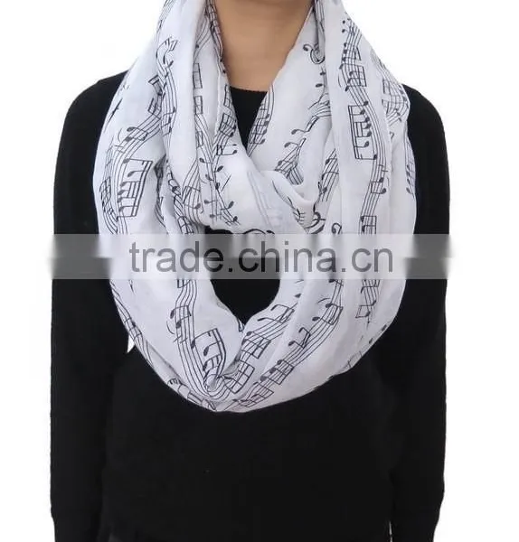 Music Note Printed Fashion Ladies Polyester Circular Scarf Neck Warmer photo-5
