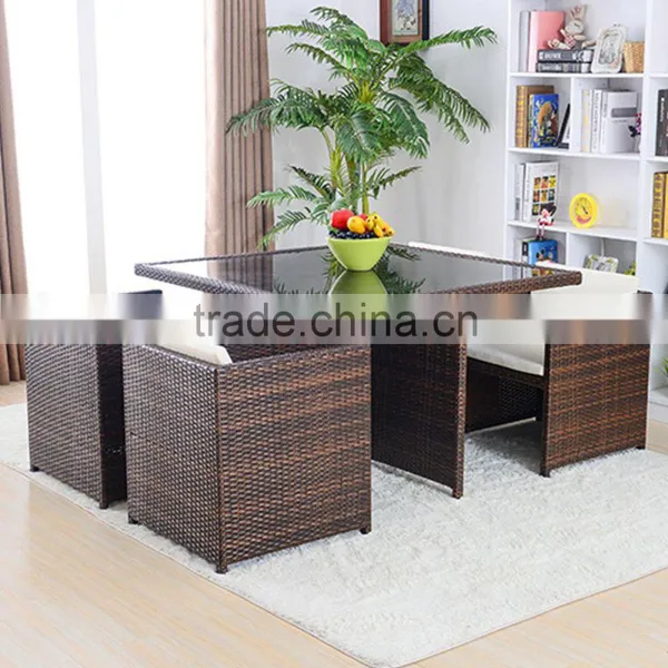 Simple Design Dining Room Furniture Garden 4 Chairs Rattan Wicker Outdoor Tea Dinning Table Set photo-4