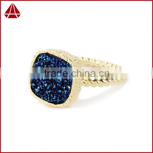 Navy Blue Druzy Ring Cushion Square Cut Stacking photo-2