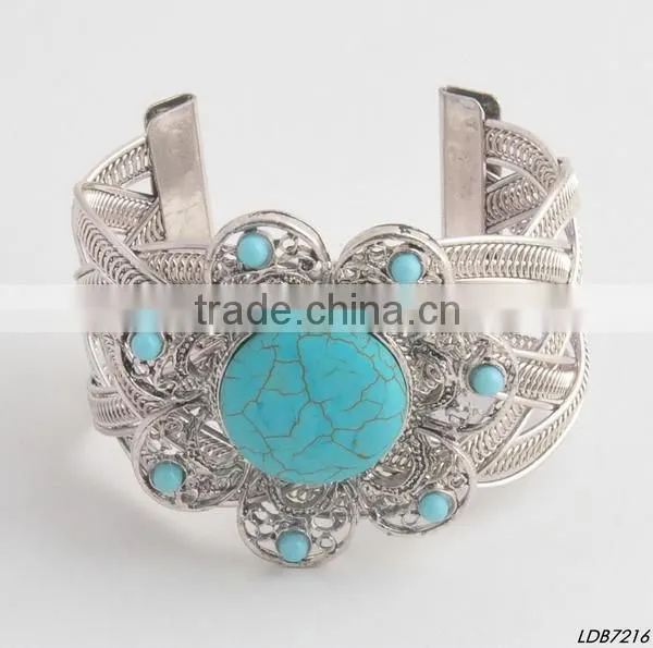 Large Turquoise Antique Silver Textured Wide Cuff Bangle photo-3