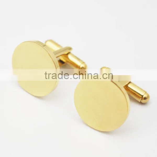 Round Personalized 316L Stainless Steel 18k Gold Plating Plain Custom Engrave Gold Cufflink Blank photo-2