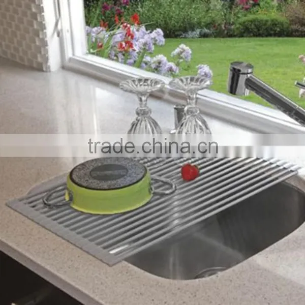 Foldable Roll Up Dish Drying Rack Stainless Steel Over the Sink Colander Dish Drainer Tray Quality Choice photo-5