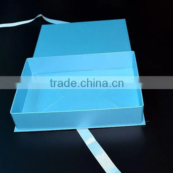 Top Sale Blue Small Folding Gift Hat Shoe Box With Ribbon Close photo-4