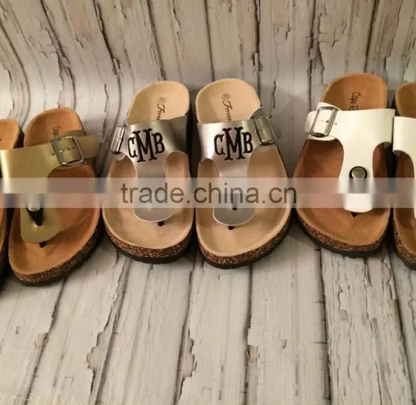 Monogrammed Sandals Personalized T Strap Shoes Womens Birkenstock Style photo-2