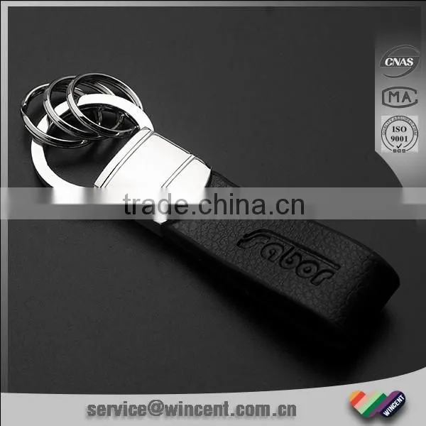 Custom Engraved Logo Three Rings Leather Keyring