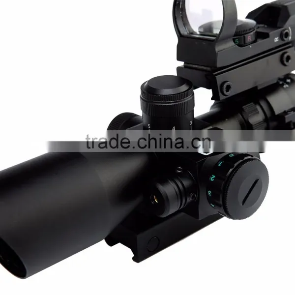 3 in 1 2.5-10x40 Rifle Scope Dual Illuminated Mil-dot With Red Laser w/ Rail Mount +Tactical 4 Reticle Red and Green Dot