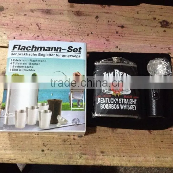 7oz Hip Flask With Small Funnel and 4pcs Cup and Leather Bag in Gift Box photo-6