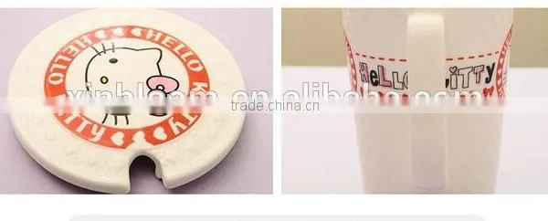 New Creative Hello Kitty Office Relief Ceramic Mug With Lid and Spoon photo-4