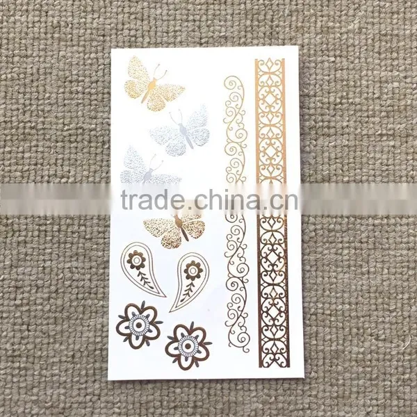 Wholesale Gold Silver Color Metallic Tattoo Temporary Gold Hair and Body Tattoo Sticker Factory photo-4