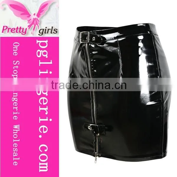 2016 New Fashion Women Black Mini Skirt Leather Pencil Skirt Short PU Skirts Zipper Front photo-2