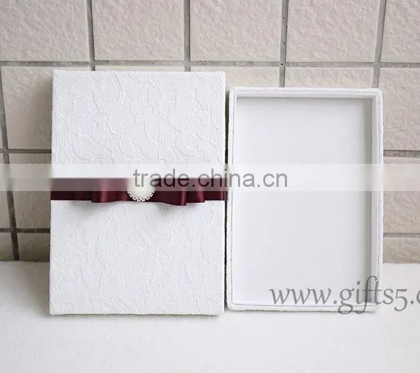 Excellent Lace Fabric Covered Wedding Invitation Boxes With Pearl photo-2