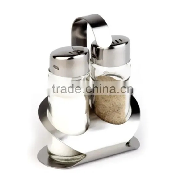 Glass Bottle Stainless Cover Condiment Salt And Pepper Shaker Set photo-2