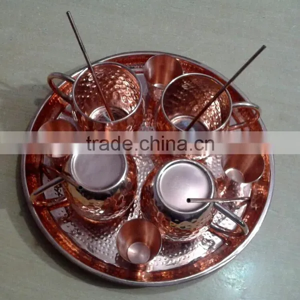 FDA APPROVED 100% PURE COPPER MOSCOW MULE MUG CUPS SET WITH SOLID COPPER SERVING TRAY, SHOT GLASS & STRAWS photo-4
