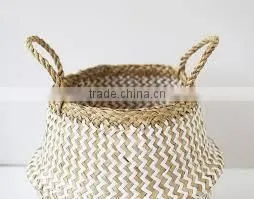 Handmade Home Decor Zigzag Belly Seagrass Basket photo-6