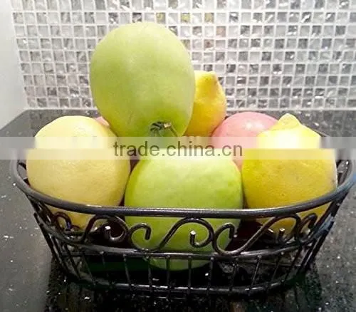Scroll Design Oval Metal Wire Fruit Bowl/Bread Basket-Matte Black-9" photo-2