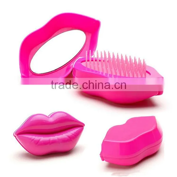 2015 Fashion Lip Shape Magic Detangling Tangle Hair Brush With Mirror photo-2