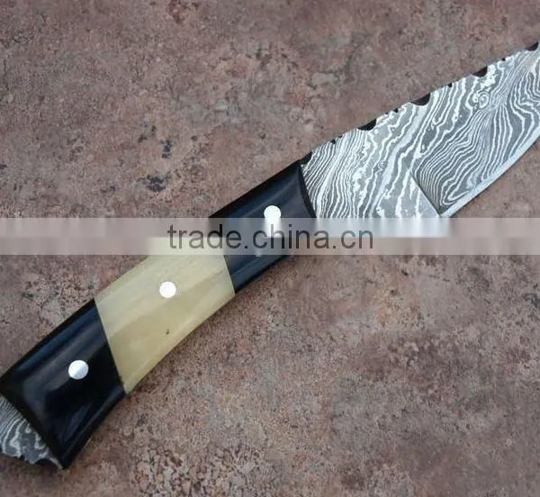 CUSTOM HAND MADE DAMASCUS STEEL KNIVES 8 INCH OVERALL 3.25 INCH DX BLADE BONE & HORN HANDLE