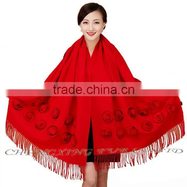 CX-B-P-36E Ladies Fashion Cashmere Shawl With Fur photo-4