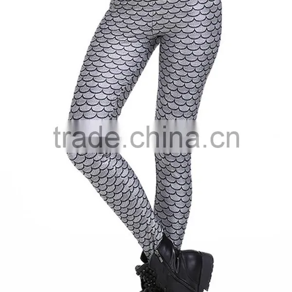 MGOO 2017 Fashion Manufacturer Custom Jersey Leggings 90 Polyester 10 Spandex Leggings Grey Mermaid Scale Print photo-2