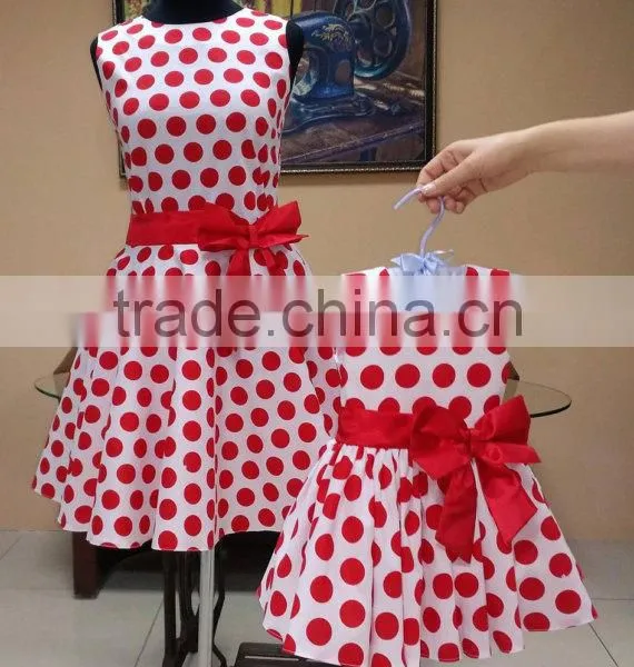 Mother Daughter Matching Dresses Girls Red Polk Dots Dress photo-3