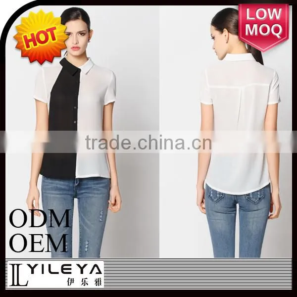 Ladies Fashion Small Lapel Fashion Splicing Hit Color Shirt photo-2