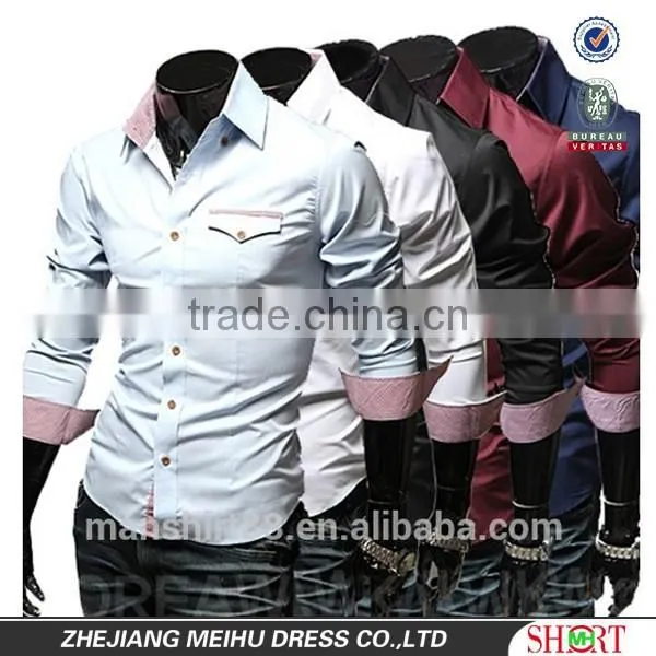 Stylish Contrast Color Slim Fit Dress Shirt