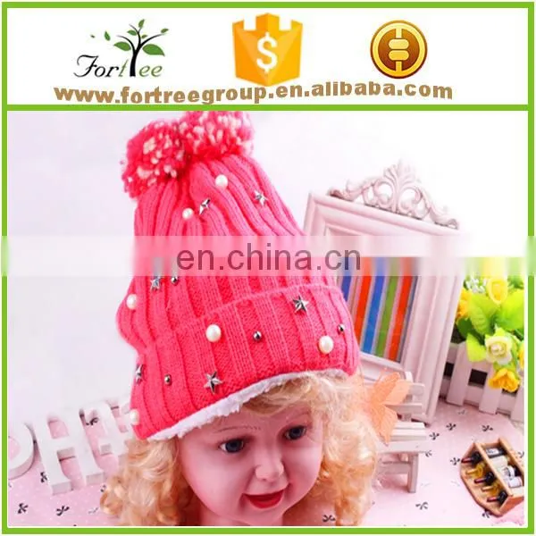 Hot Sale Colorful Winter Knitted Hats With Decoration for Kids, With Top Ball