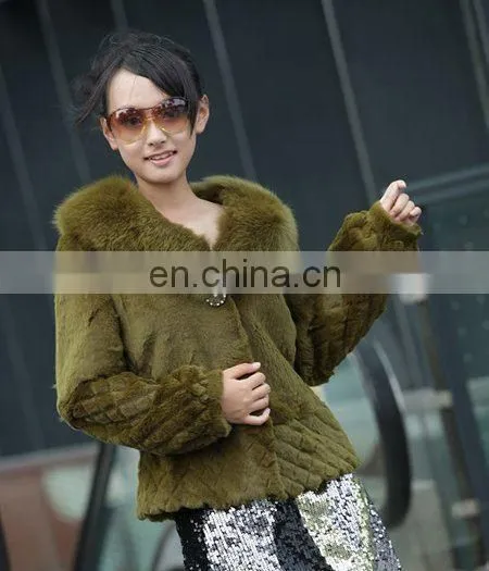Sheered Rabbit Fur Coat With Fox Fur Collar