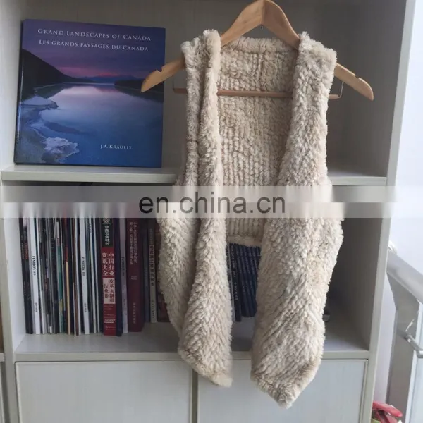 White Knitted Shearling Beaver Fur Sleeveless Asymmetrical Vest photo-2