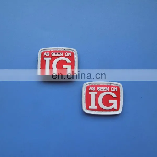 Customized red and white color 3D embossed AS SEEN ON IG logo soft pvc label patch for garment