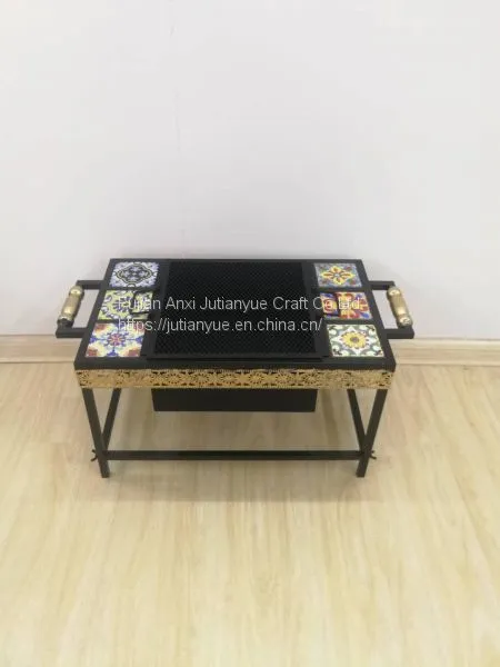 Ceramic Tile Mosaic Parquet Outdoor Rectangular Fire Pit Table photo-4